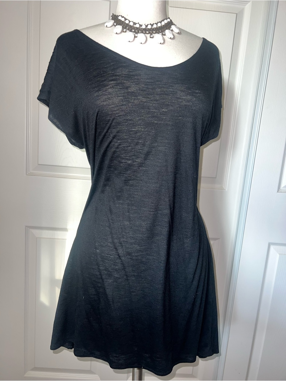 Black Short-Sleeve Swim Coverup Tunic